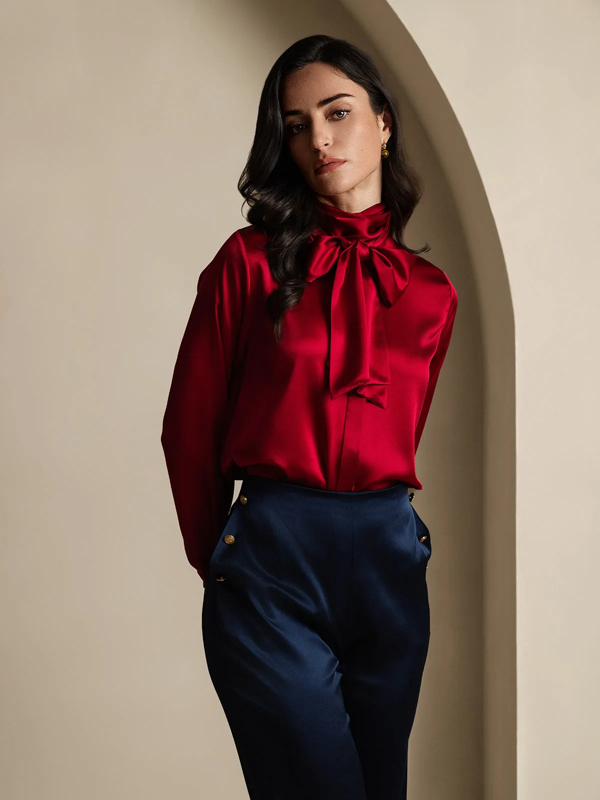 19Momme Silk Fitted Button Pockets Suit Pants