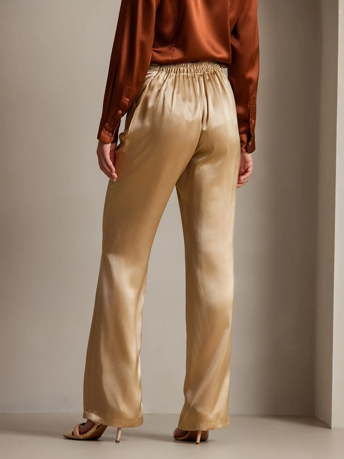 19Momme Silk Fitted Button Pockets Suit Pants