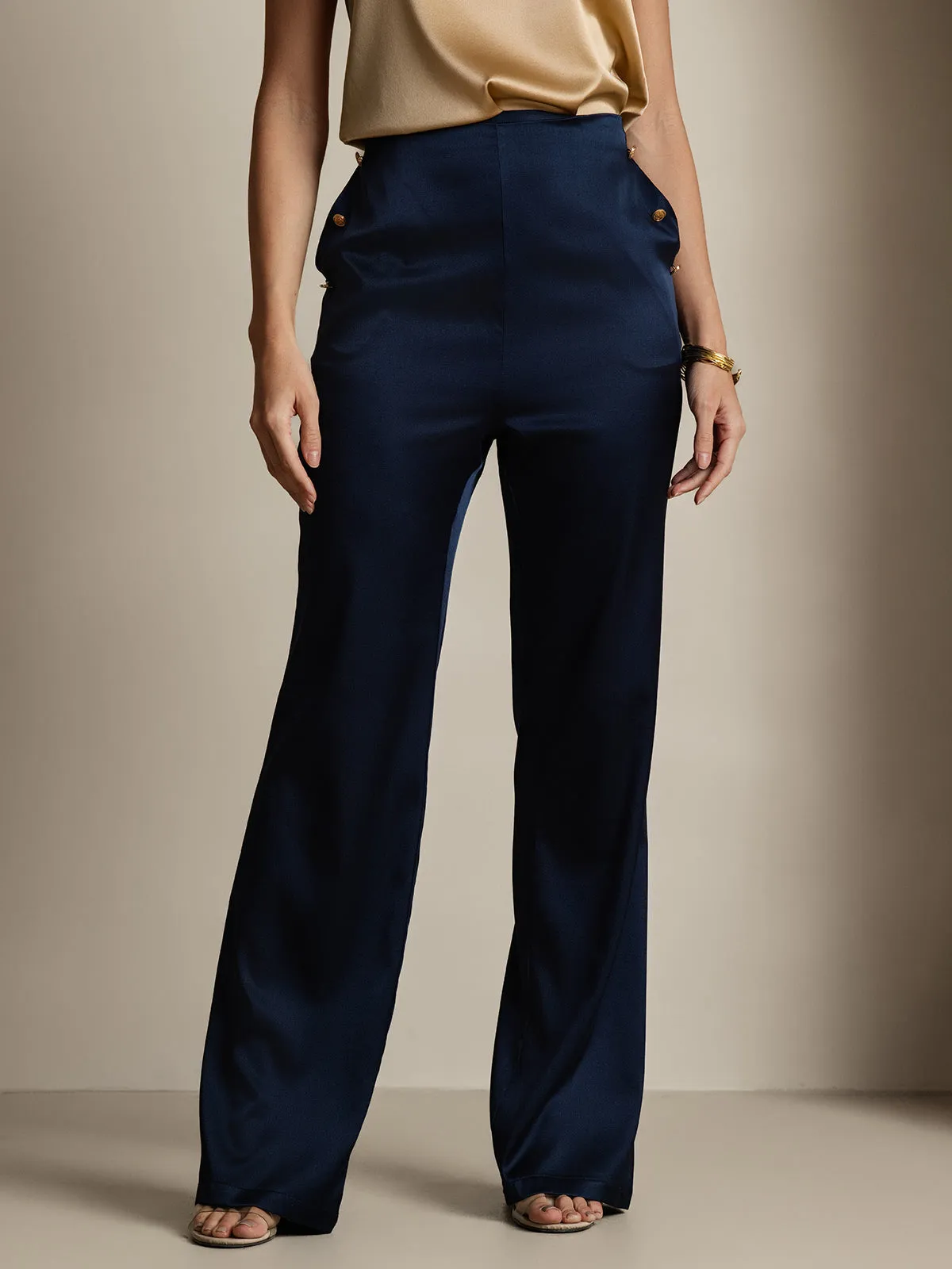 19Momme Silk Fitted Button Pockets Suit Pants