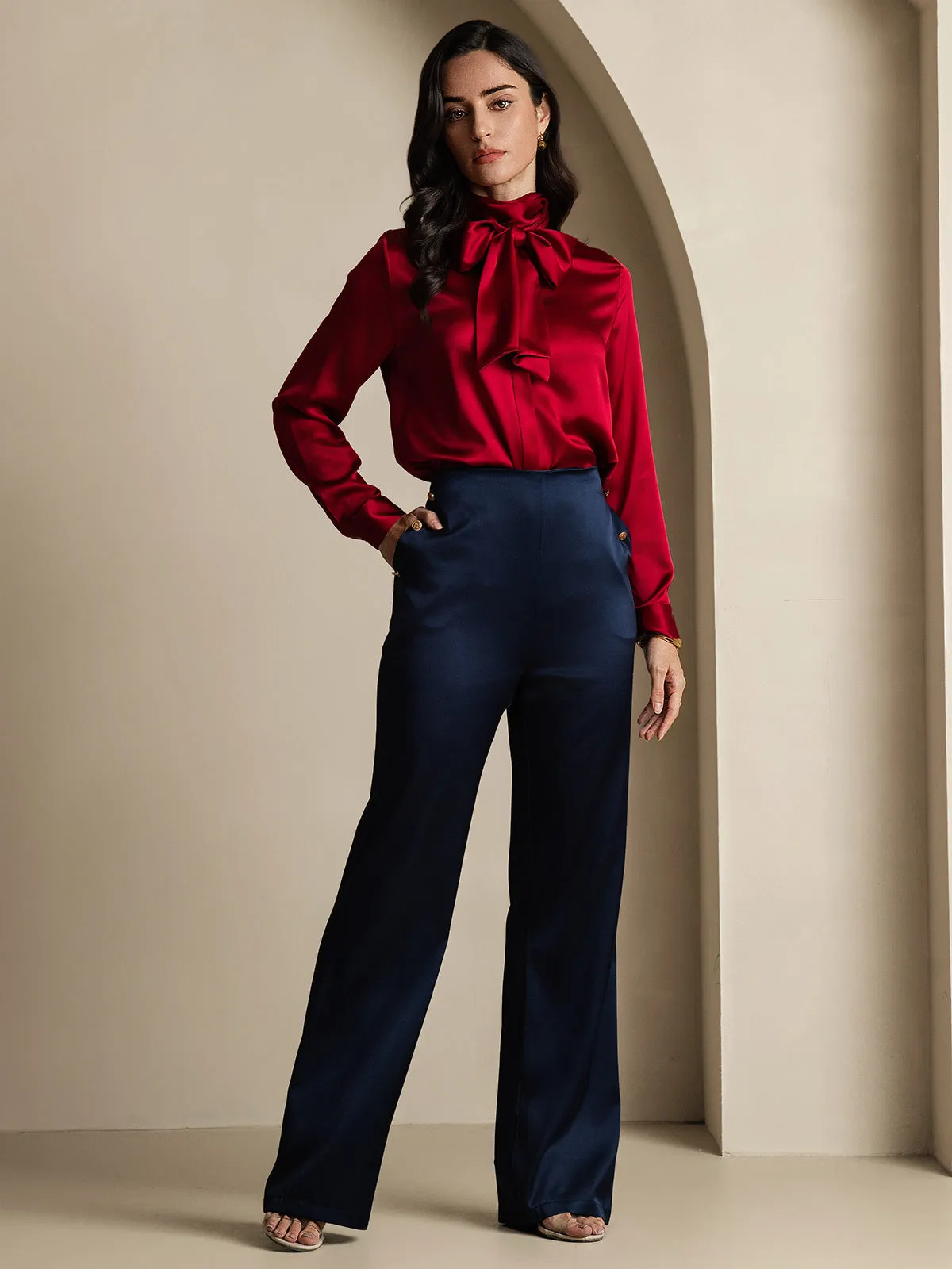 19Momme Silk Fitted Button Pockets Suit Pants