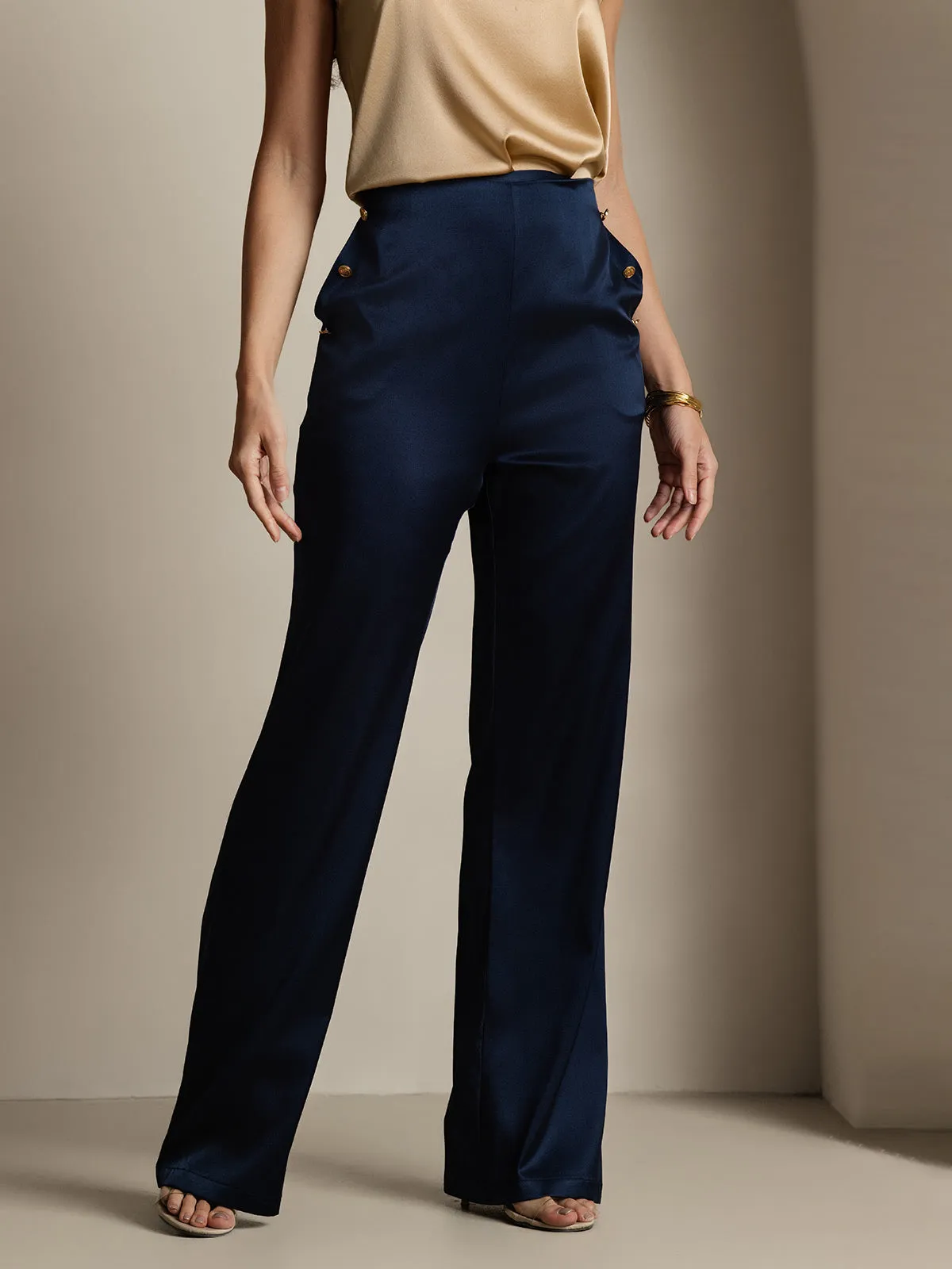 19Momme Silk Fitted Button Pockets Suit Pants