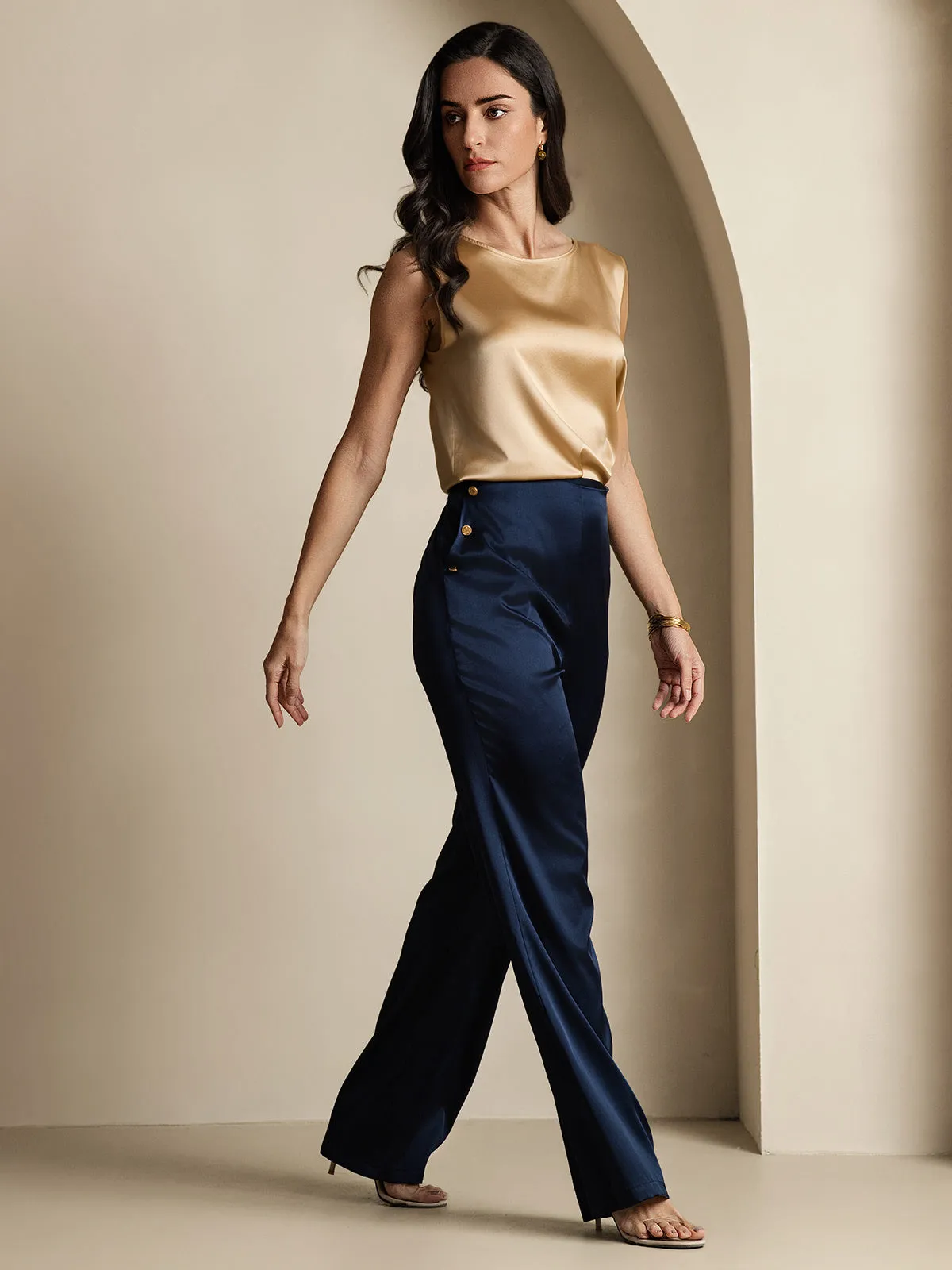 19Momme Silk Fitted Button Pockets Suit Pants