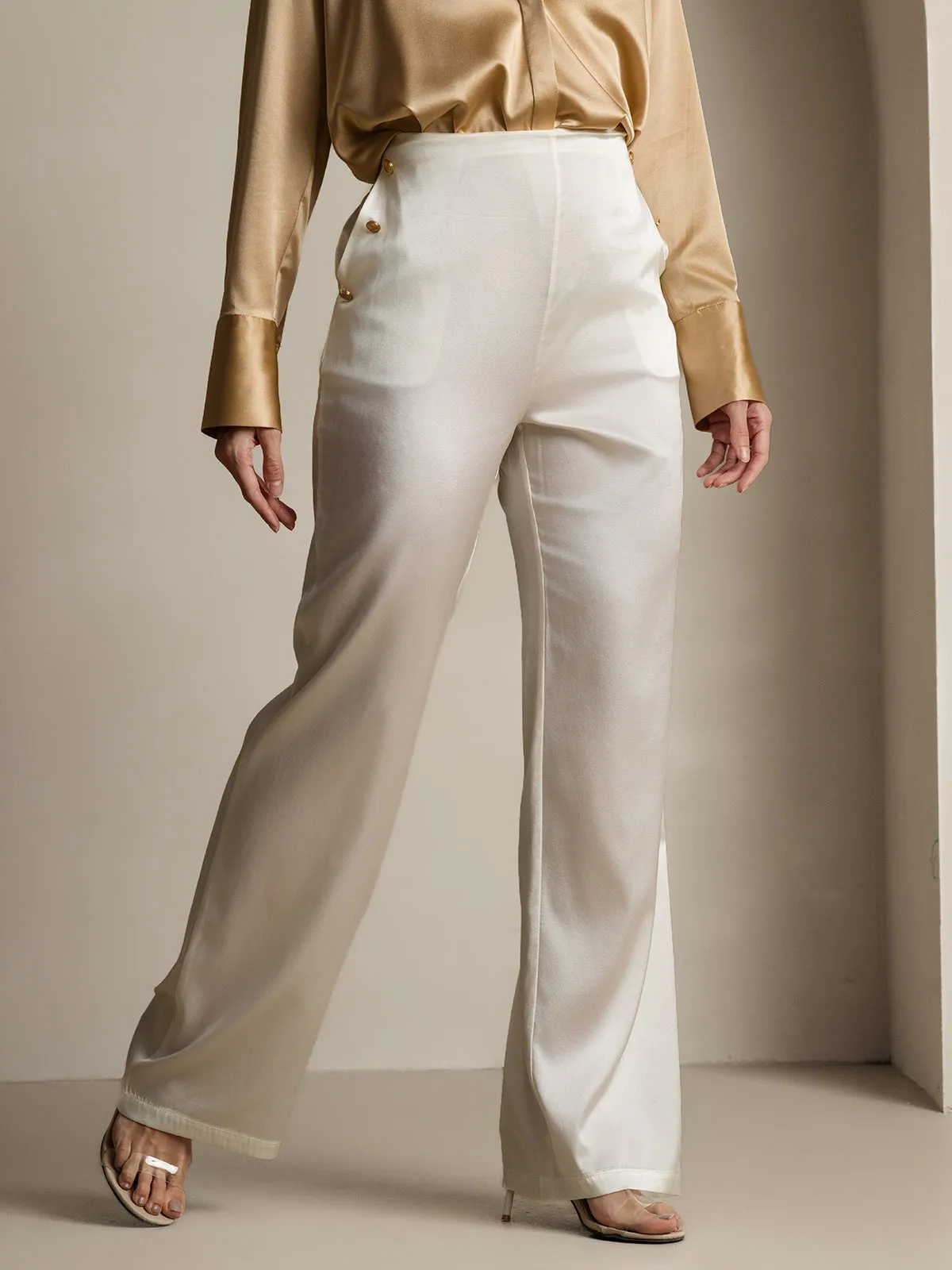 19Momme Silk Fitted Button Pockets Suit Pants