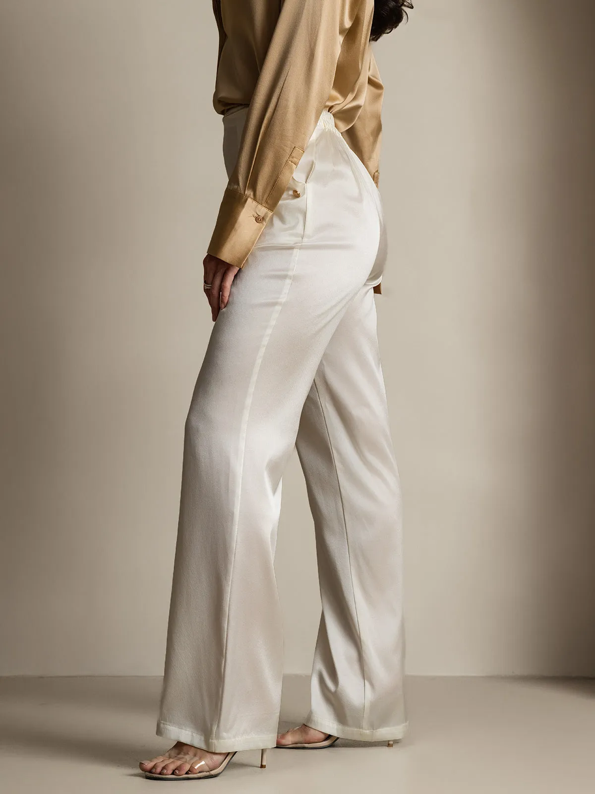 19Momme Silk Fitted Button Pockets Suit Pants