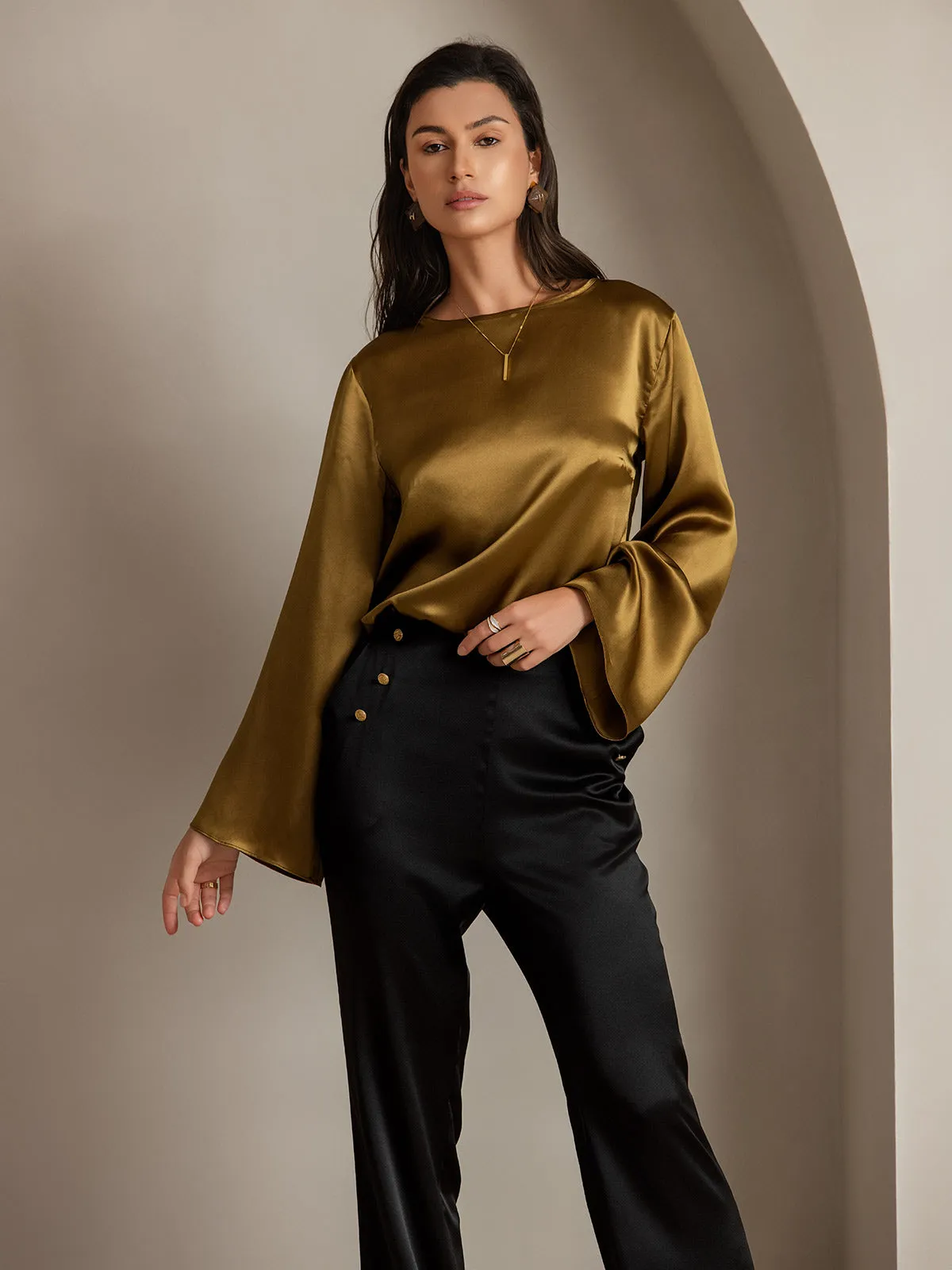 19Momme Silk Fitted Button Pockets Suit Pants