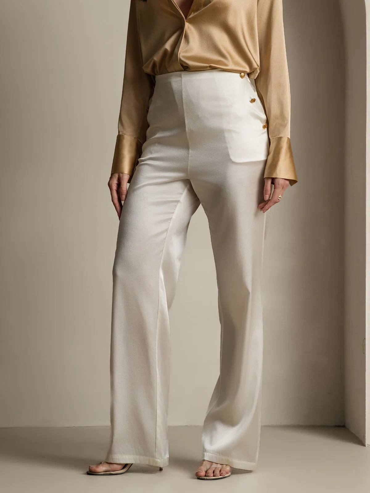 19Momme Silk Fitted Button Pockets Suit Pants