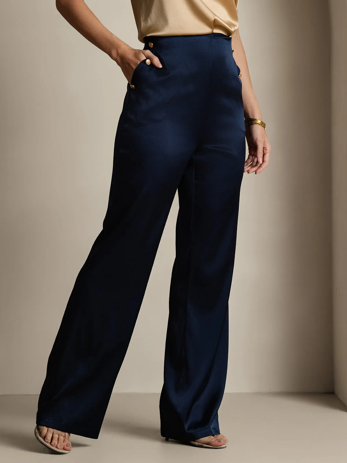 19Momme Silk Fitted Button Pockets Suit Pants