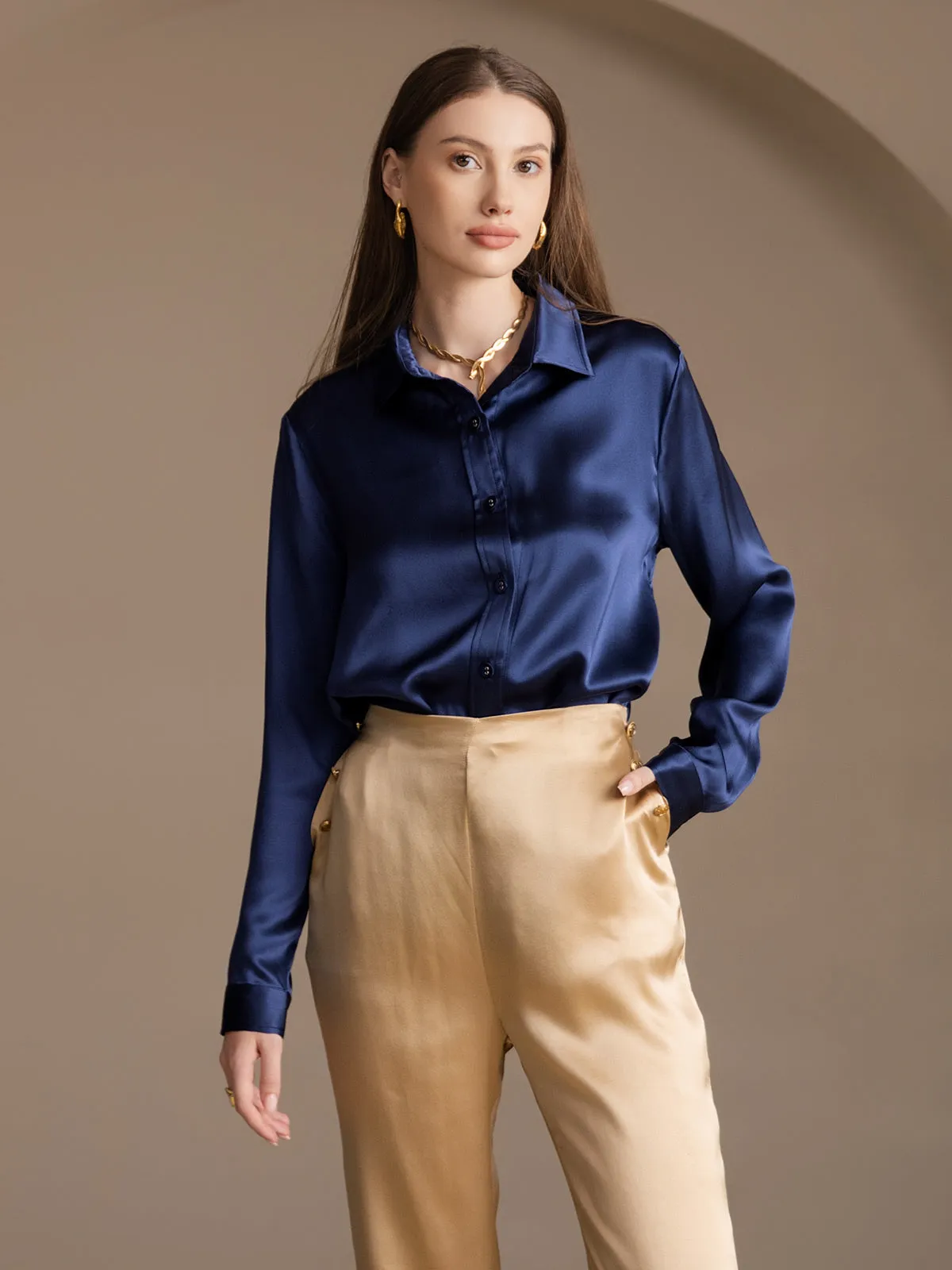 19Momme Silk Fitted Button Pockets Suit Pants