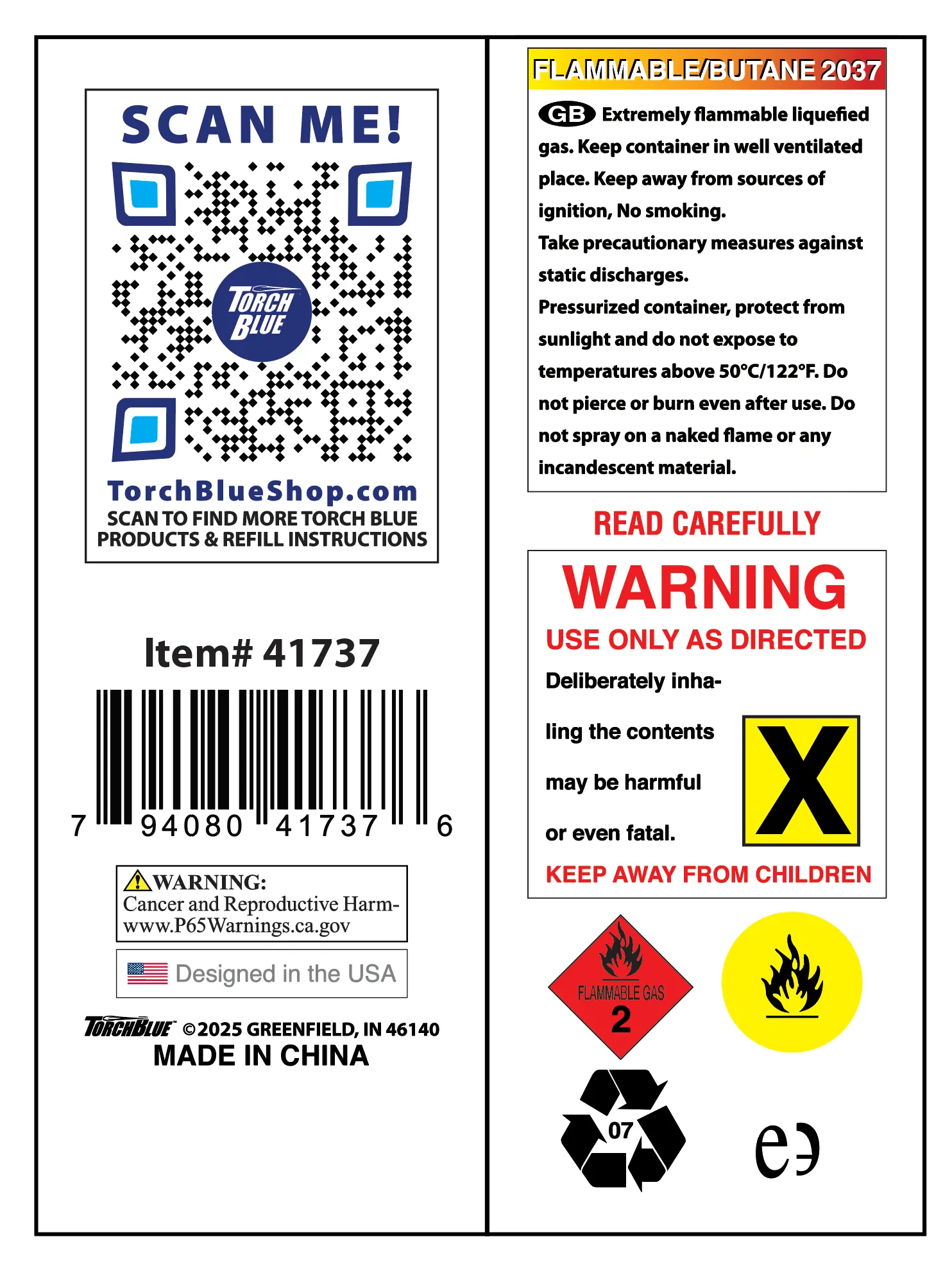 300ML Bulk Torch Blue Butane Refill - 8 Pieces Per Retail Ready Display 41737