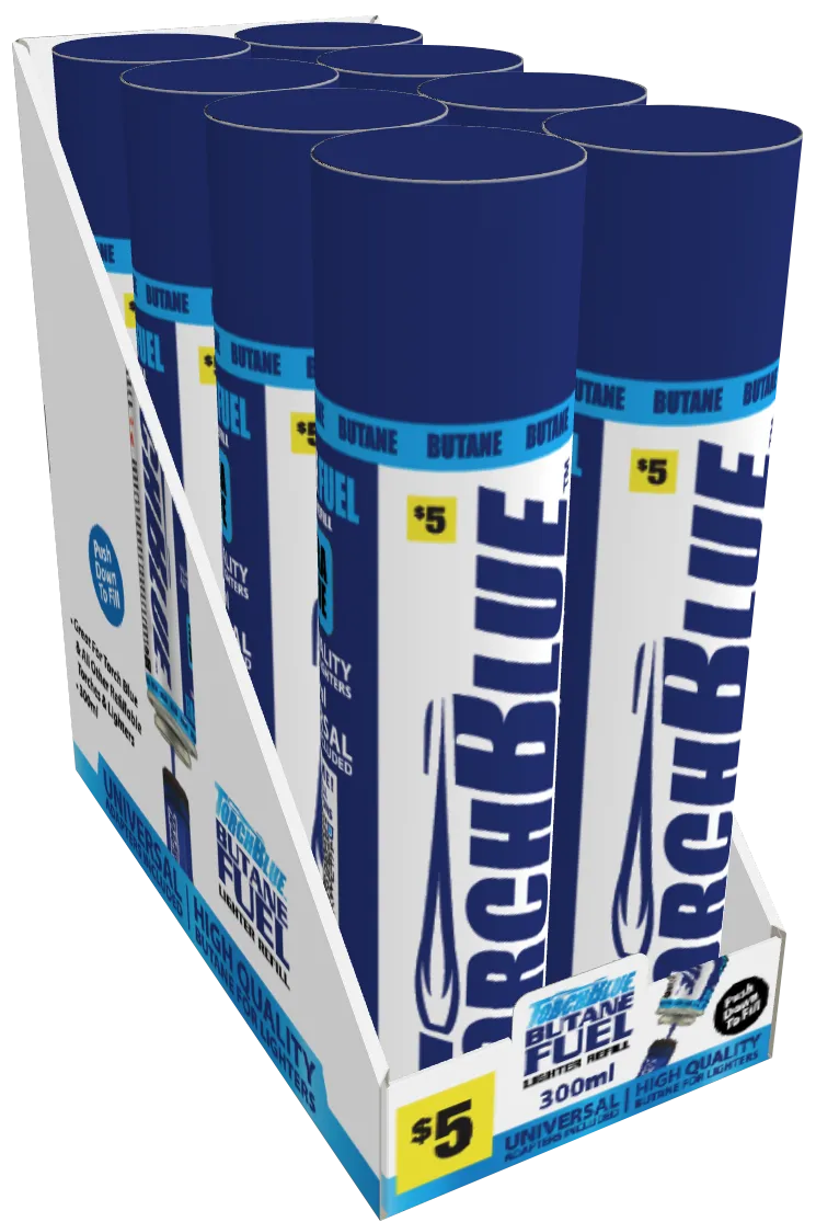 300ML Bulk Torch Blue Butane Refill - 8 Pieces Per Retail Ready Display 41737
