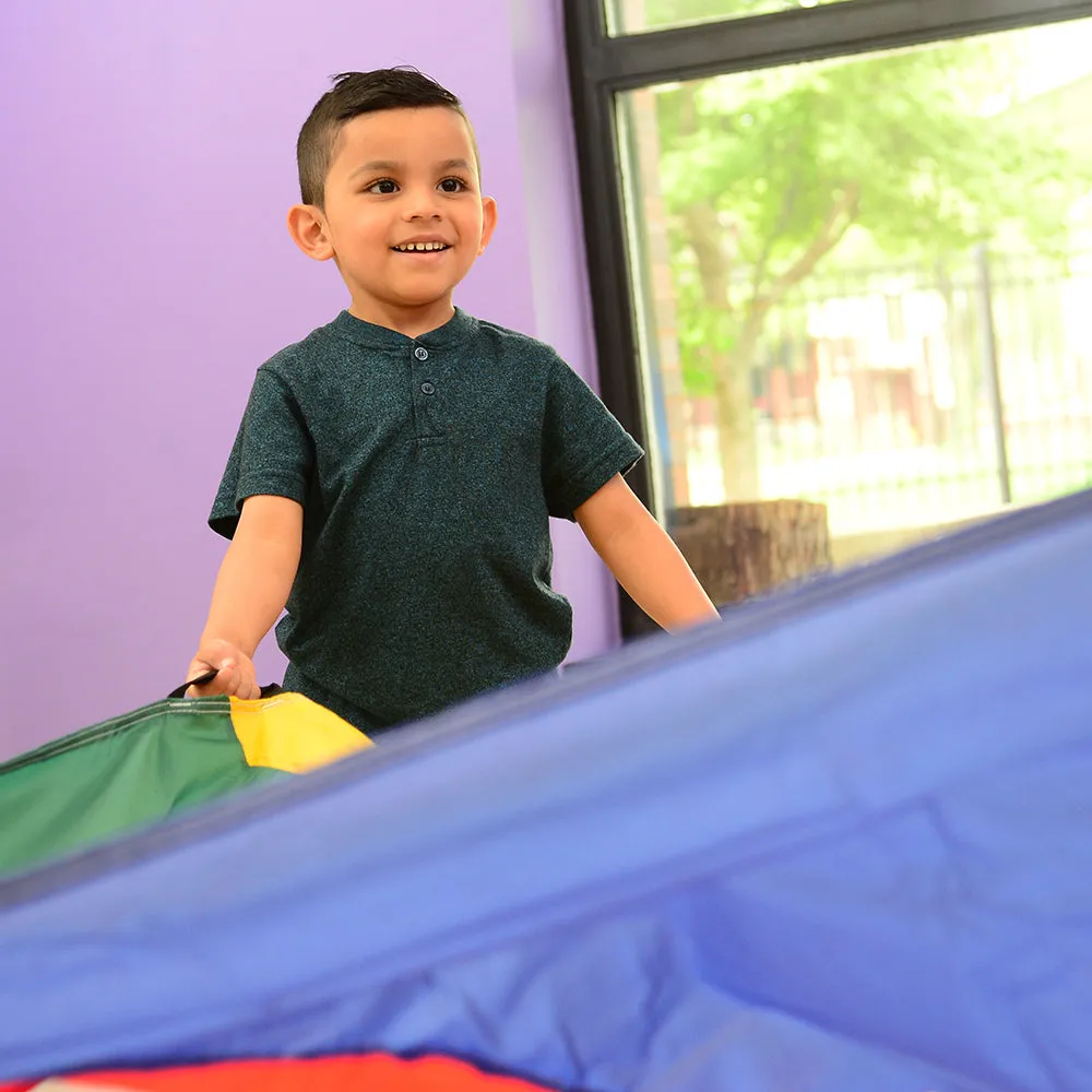 6 Ft "No Rip" Kids Parachute | Multicolor Durable Nylon with Handles & Storage Bag
