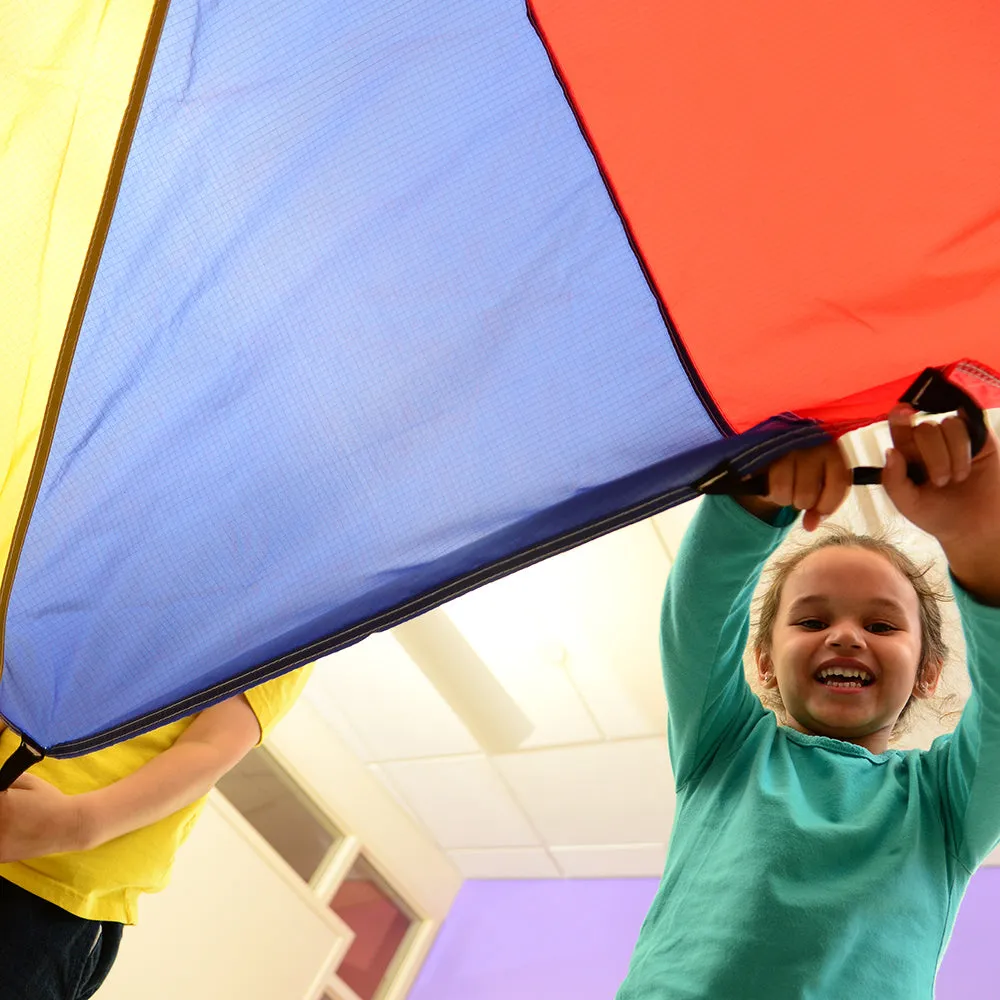 6 Ft "No Rip" Kids Parachute | Multicolor Durable Nylon with Handles & Storage Bag
