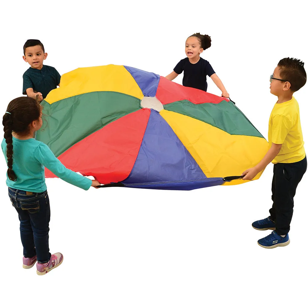 6 Ft "No Rip" Kids Parachute | Multicolor Durable Nylon with Handles & Storage Bag