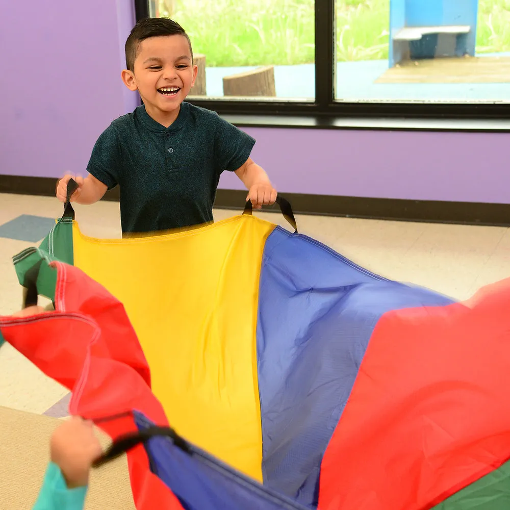 6 Ft "No Rip" Kids Parachute | Multicolor Durable Nylon with Handles & Storage Bag