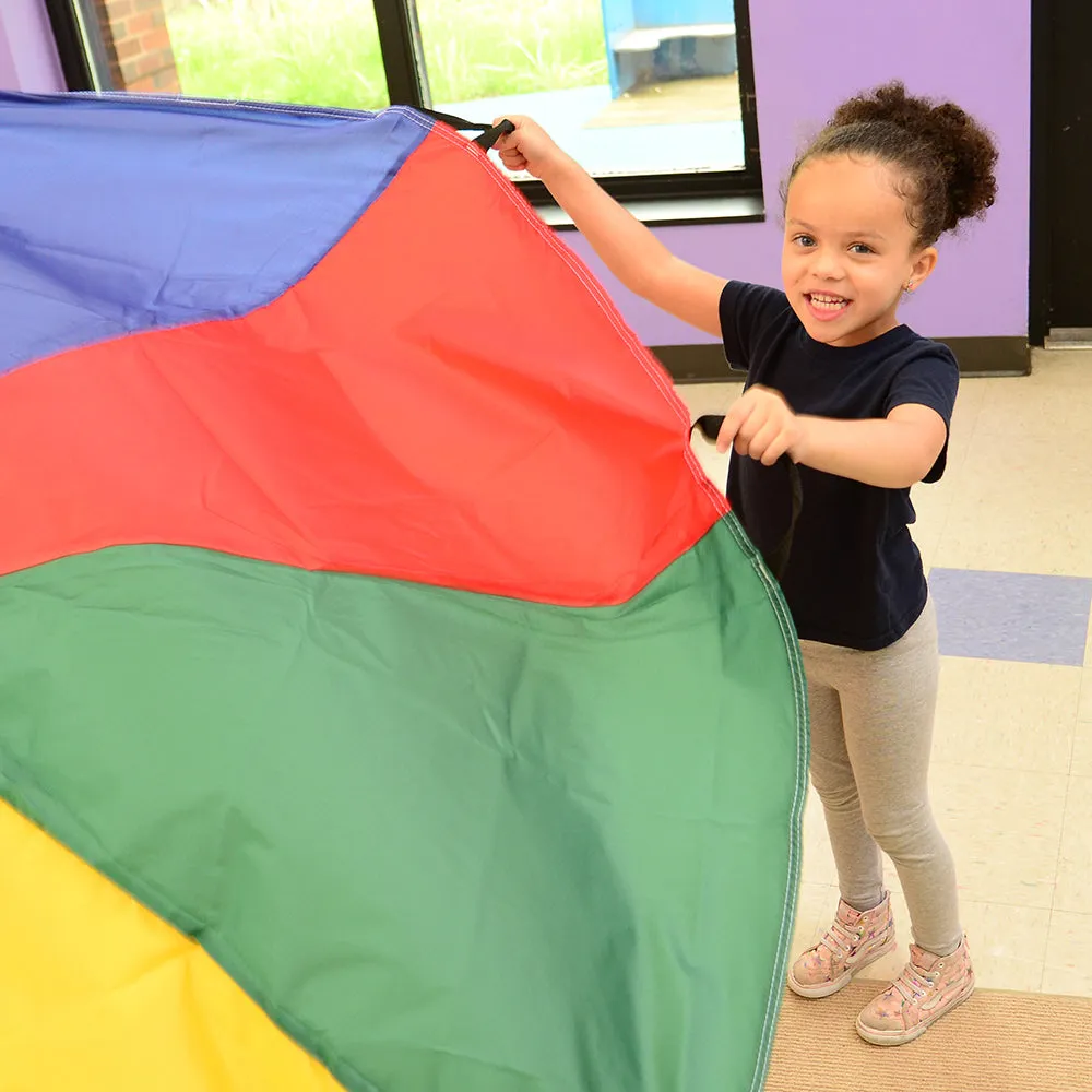 6 Ft "No Rip" Kids Parachute | Multicolor Durable Nylon with Handles & Storage Bag