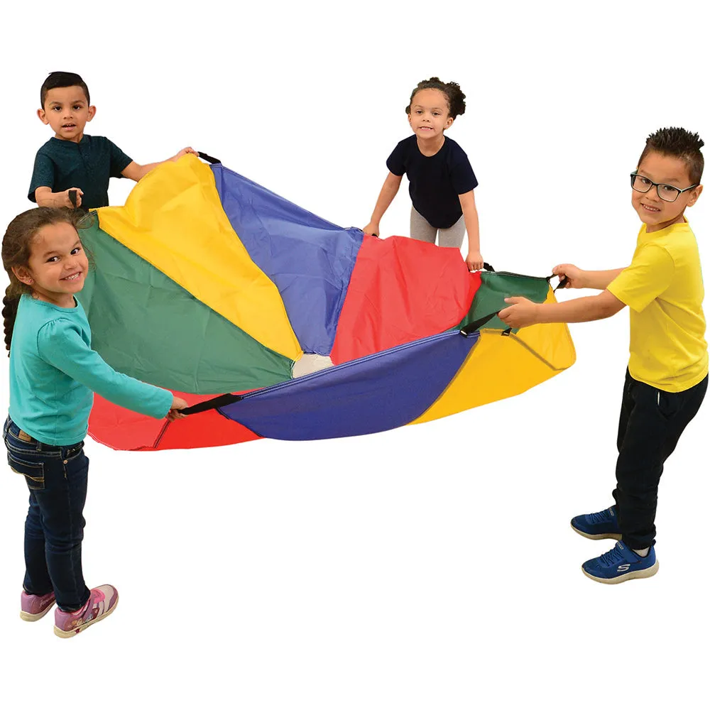 6 Ft "No Rip" Kids Parachute | Multicolor Durable Nylon with Handles & Storage Bag