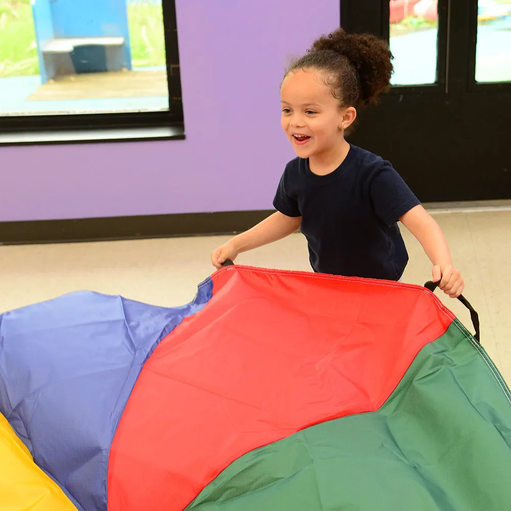 6 Ft "No Rip" Kids Parachute | Multicolor Durable Nylon with Handles & Storage Bag