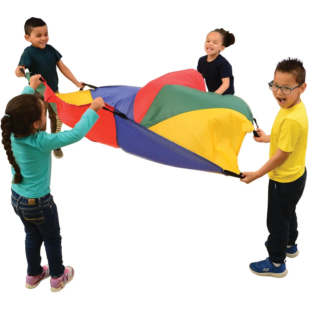6 Ft "No Rip" Kids Parachute | Multicolor Durable Nylon with Handles & Storage Bag