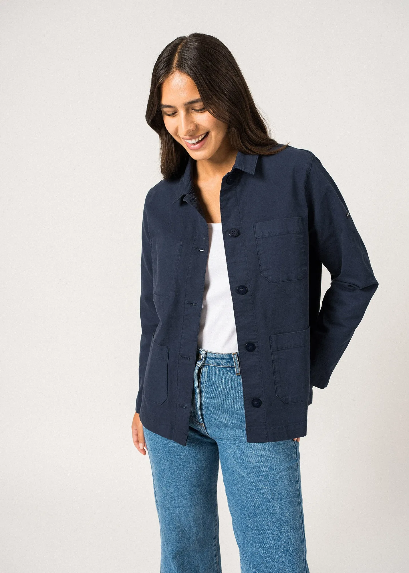 ALIZE - French Chore Jacket for Women | Workwear Cotton Canvas (NAVY)