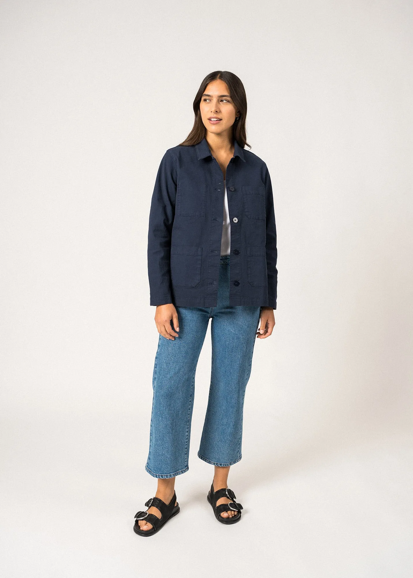 ALIZE - French Chore Jacket for Women | Workwear Cotton Canvas (NAVY)