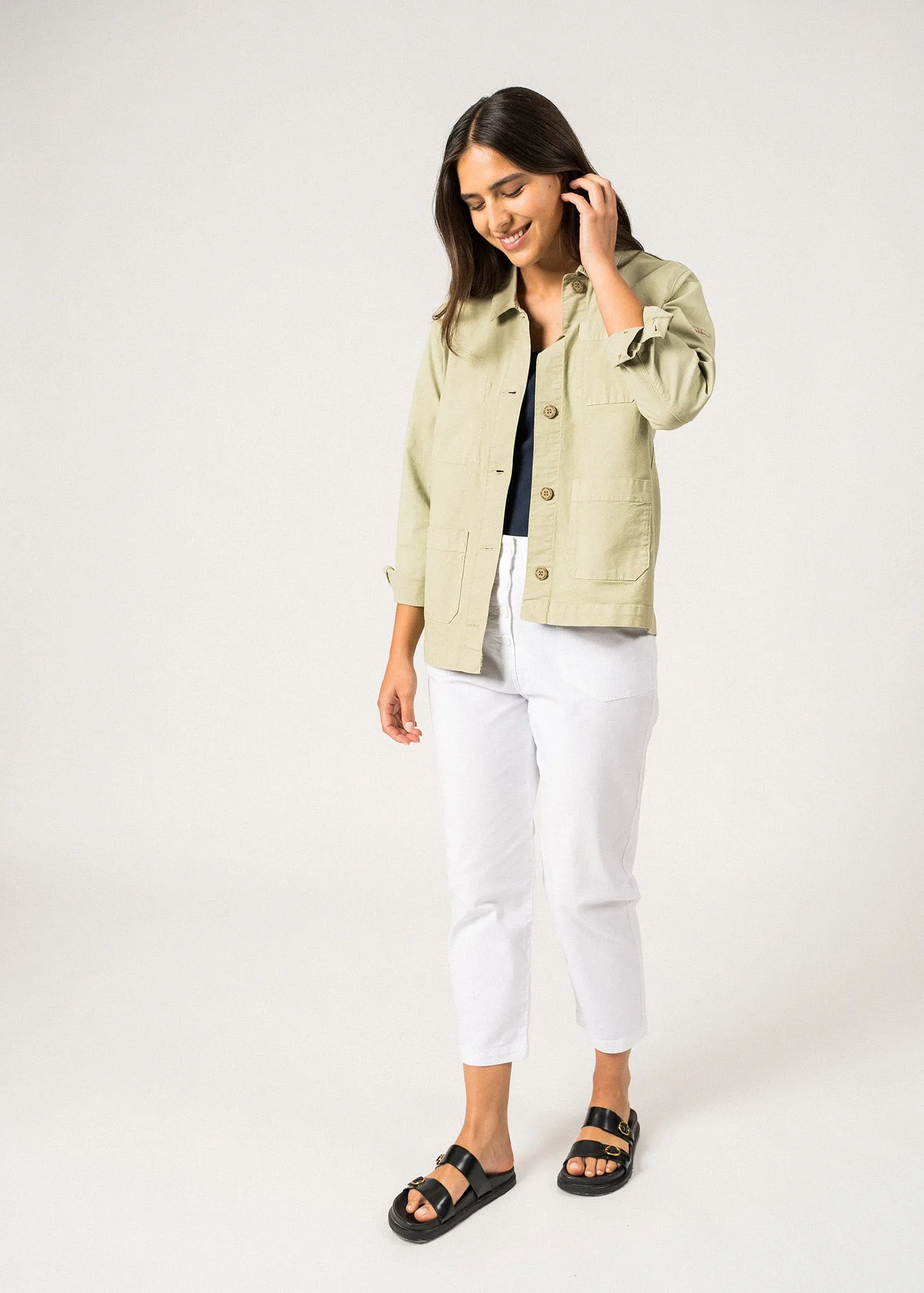 ALIZE - French Chore Jacket for Women | Workwear Cotton Canvas (SOFT ALMOND)