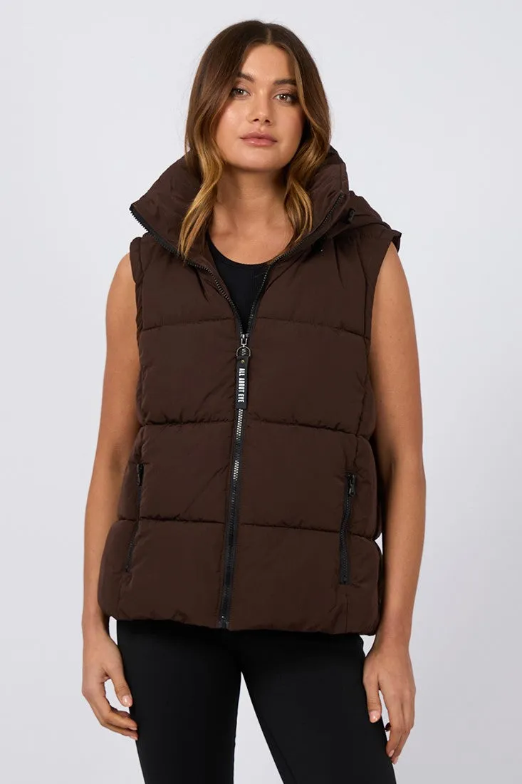 All About Eve Remi Luxe Puffer Vest Brown