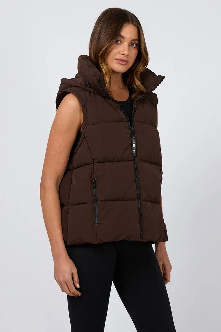 All About Eve Remi Luxe Puffer Vest Brown