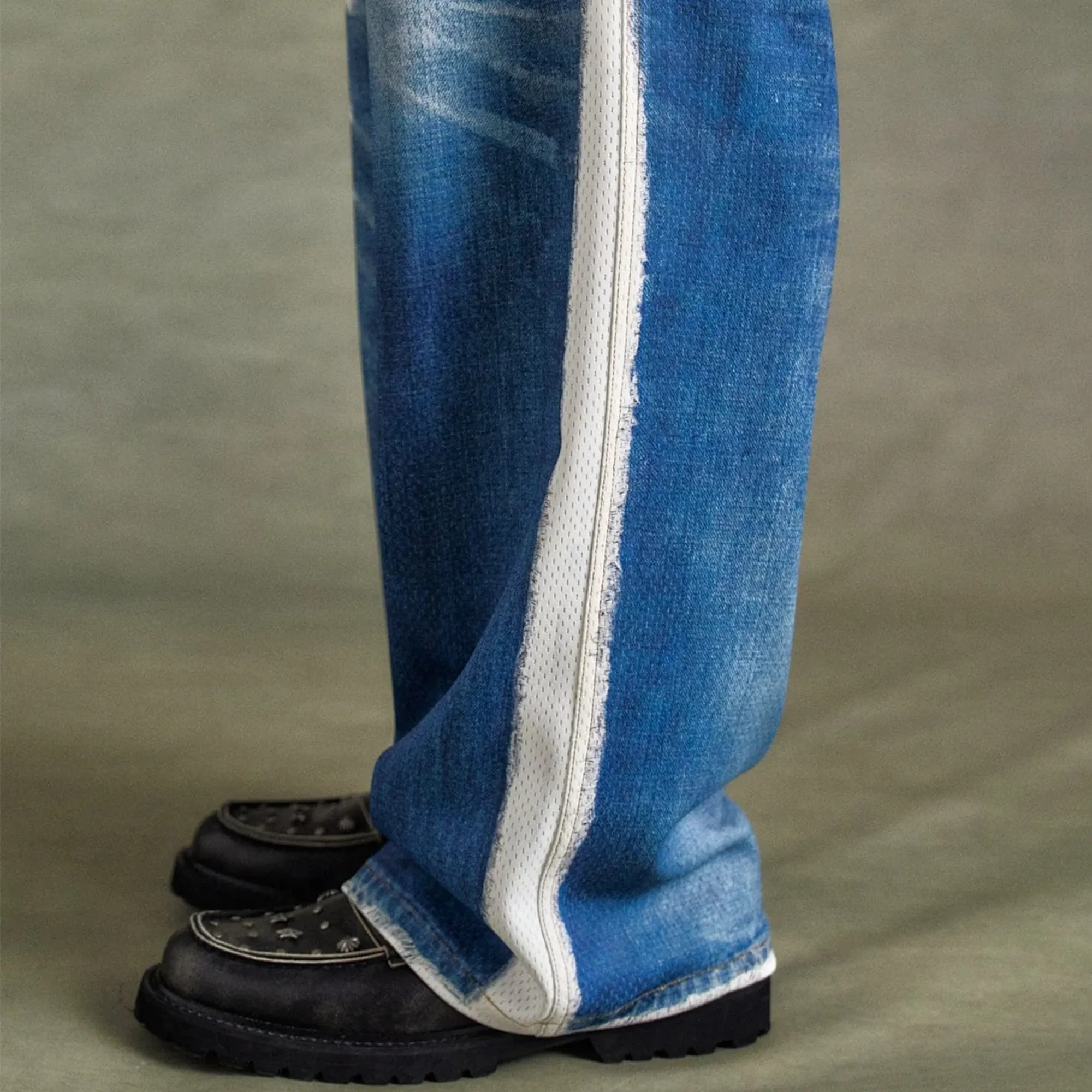 Andersson Bell Unisex Denim Trompe L'Oeil Mesh Pants Blue APA828U