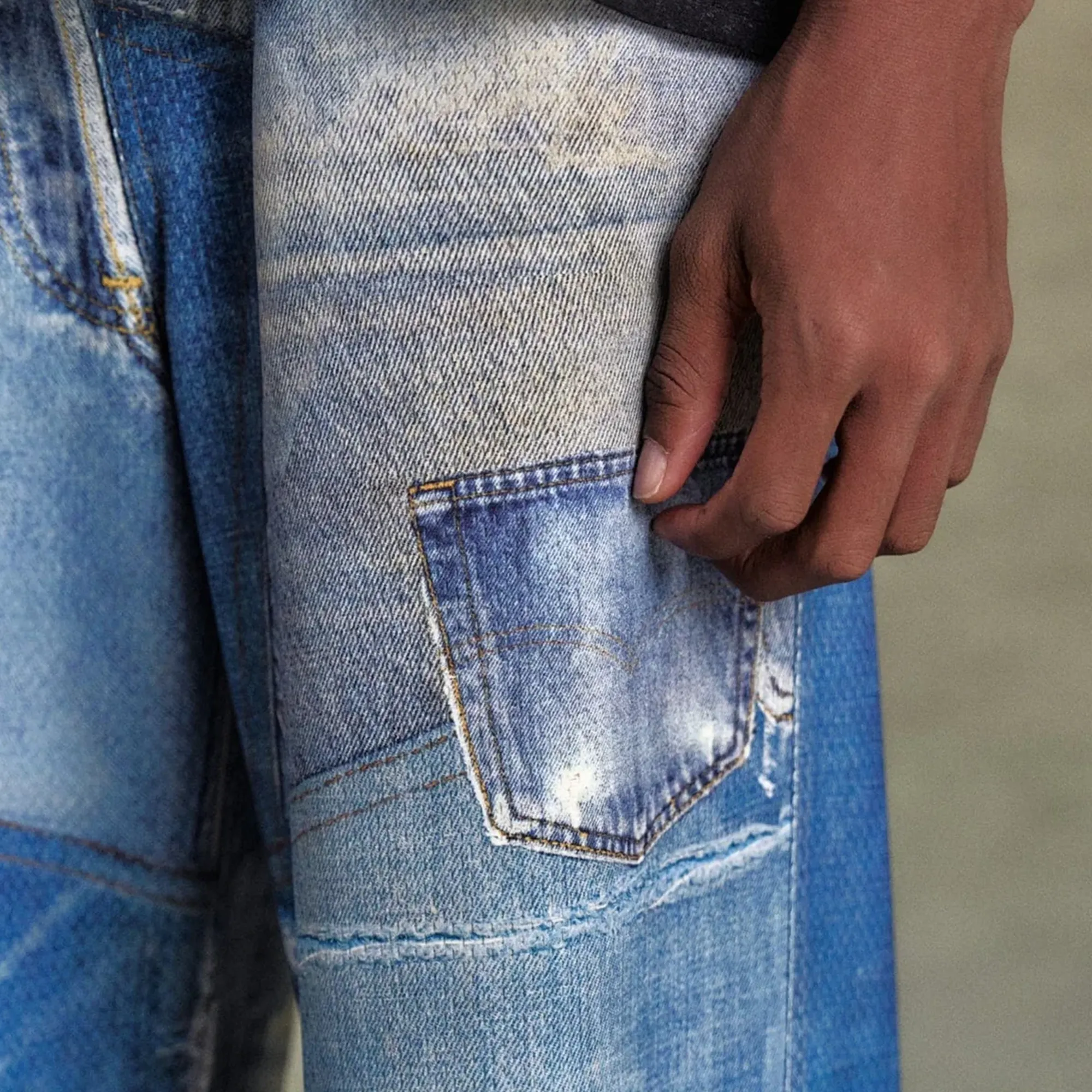 Andersson Bell Unisex Denim Trompe L'Oeil Mesh Pants Blue APA828U