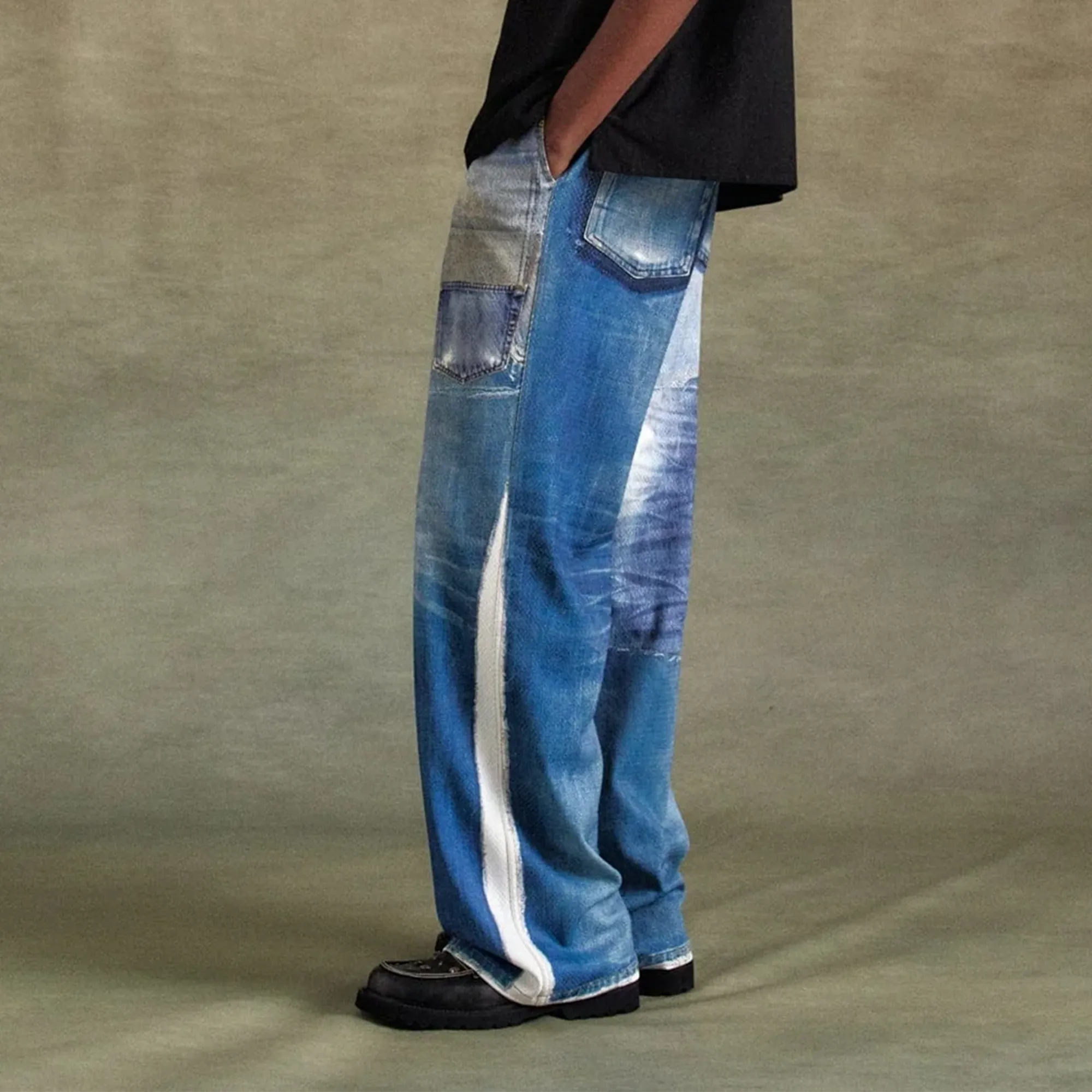 Andersson Bell Unisex Denim Trompe L'Oeil Mesh Pants Blue APA828U