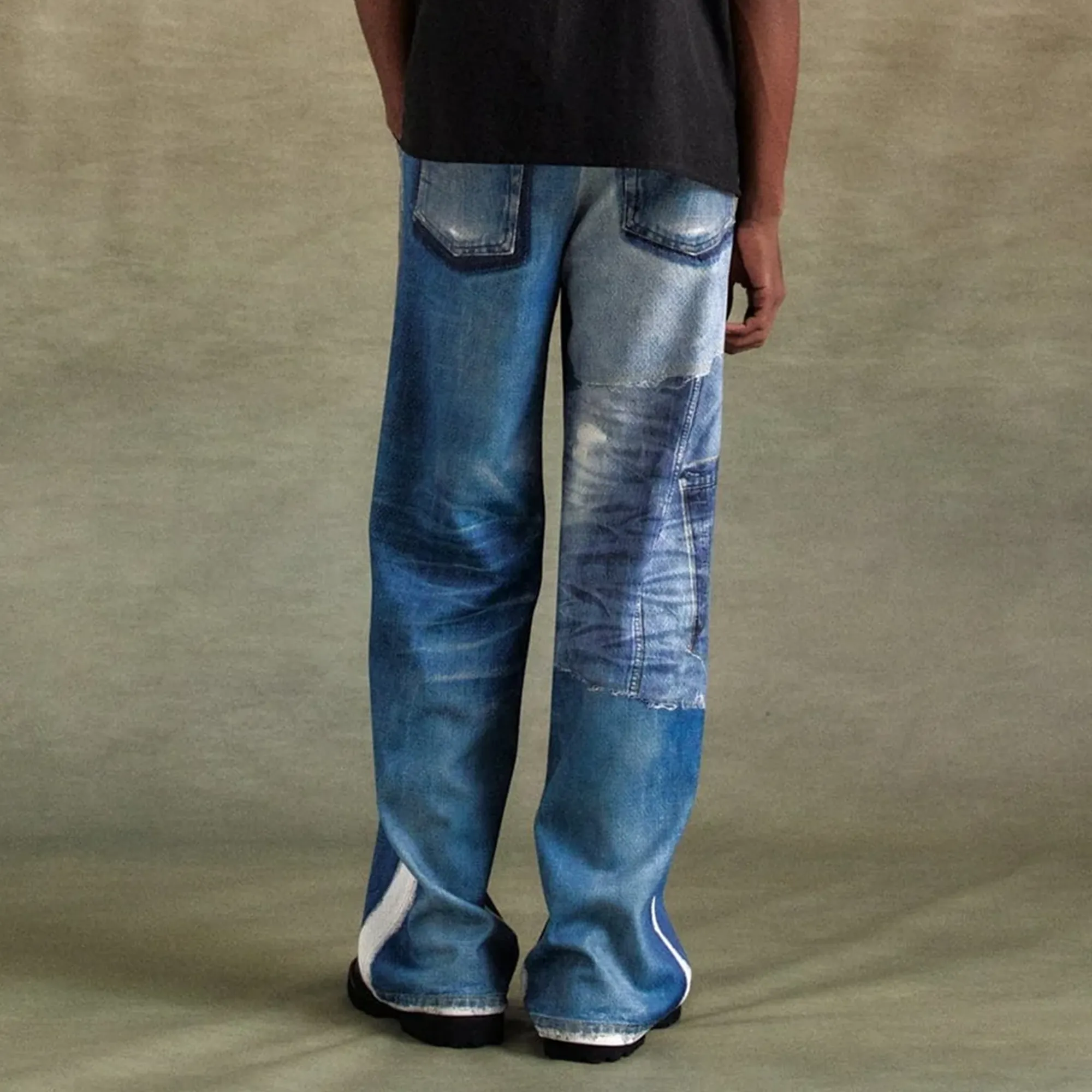 Andersson Bell Unisex Denim Trompe L'Oeil Mesh Pants Blue APA828U