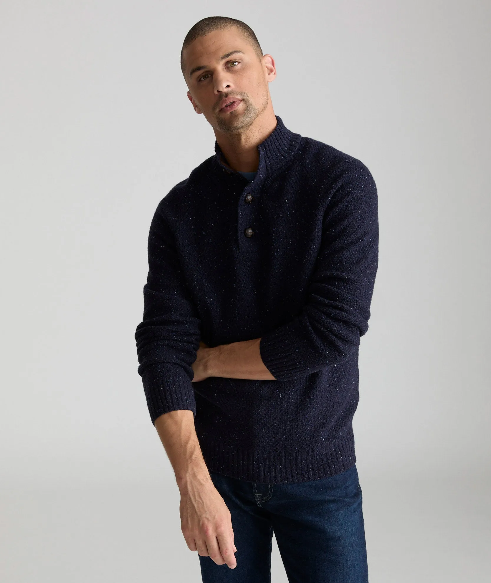 Button-Neck Donegal Sweater - FINAL SALE