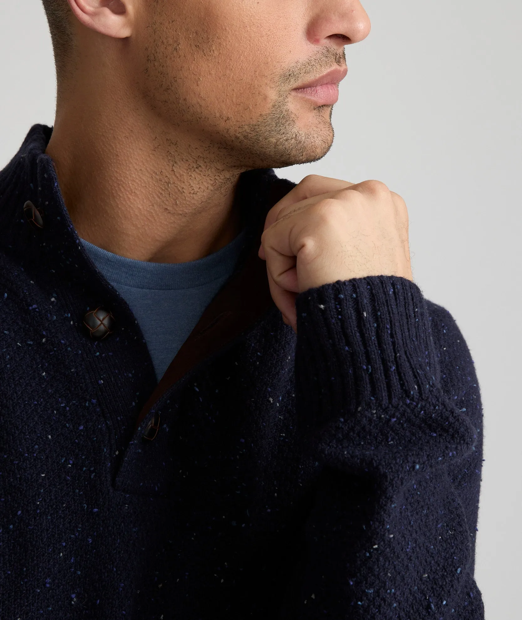 Button-Neck Donegal Sweater - FINAL SALE