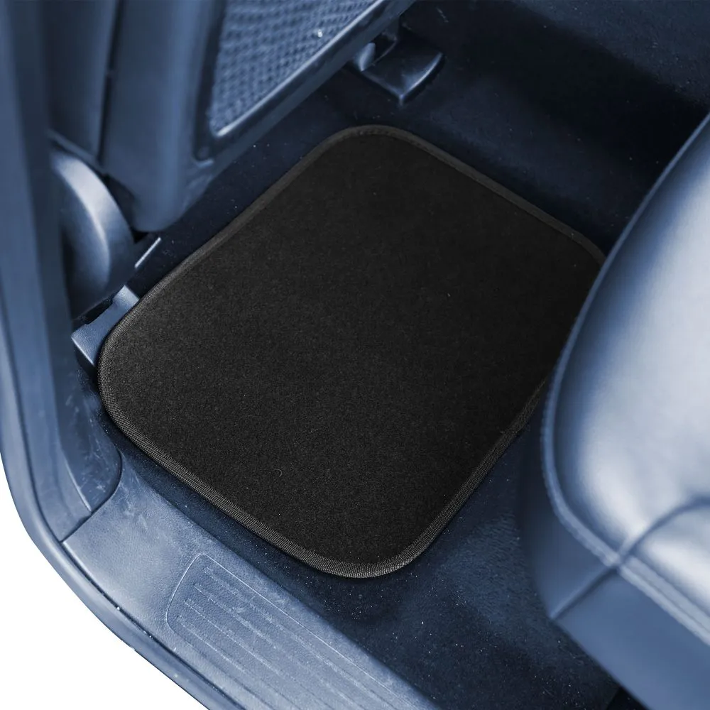 Color-Block Carpet Liners Non-Slip Car Floor Mats with Faux Leather Accents - Full Set Black