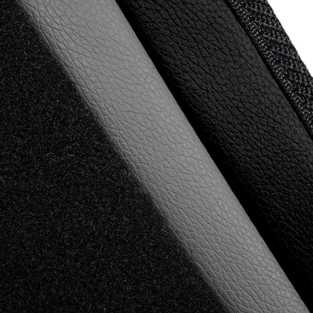 Color-Block Carpet Liners Non-Slip Car Floor Mats with Faux Leather Accents - Full Set Black