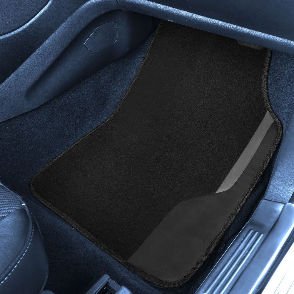 Color-Block Carpet Liners Non-Slip Car Floor Mats with Faux Leather Accents - Full Set Black