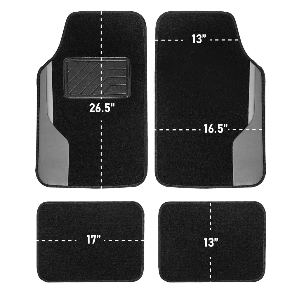 Color-Block Carpet Liners Non-Slip Car Floor Mats with Faux Leather Accents - Full Set Black
