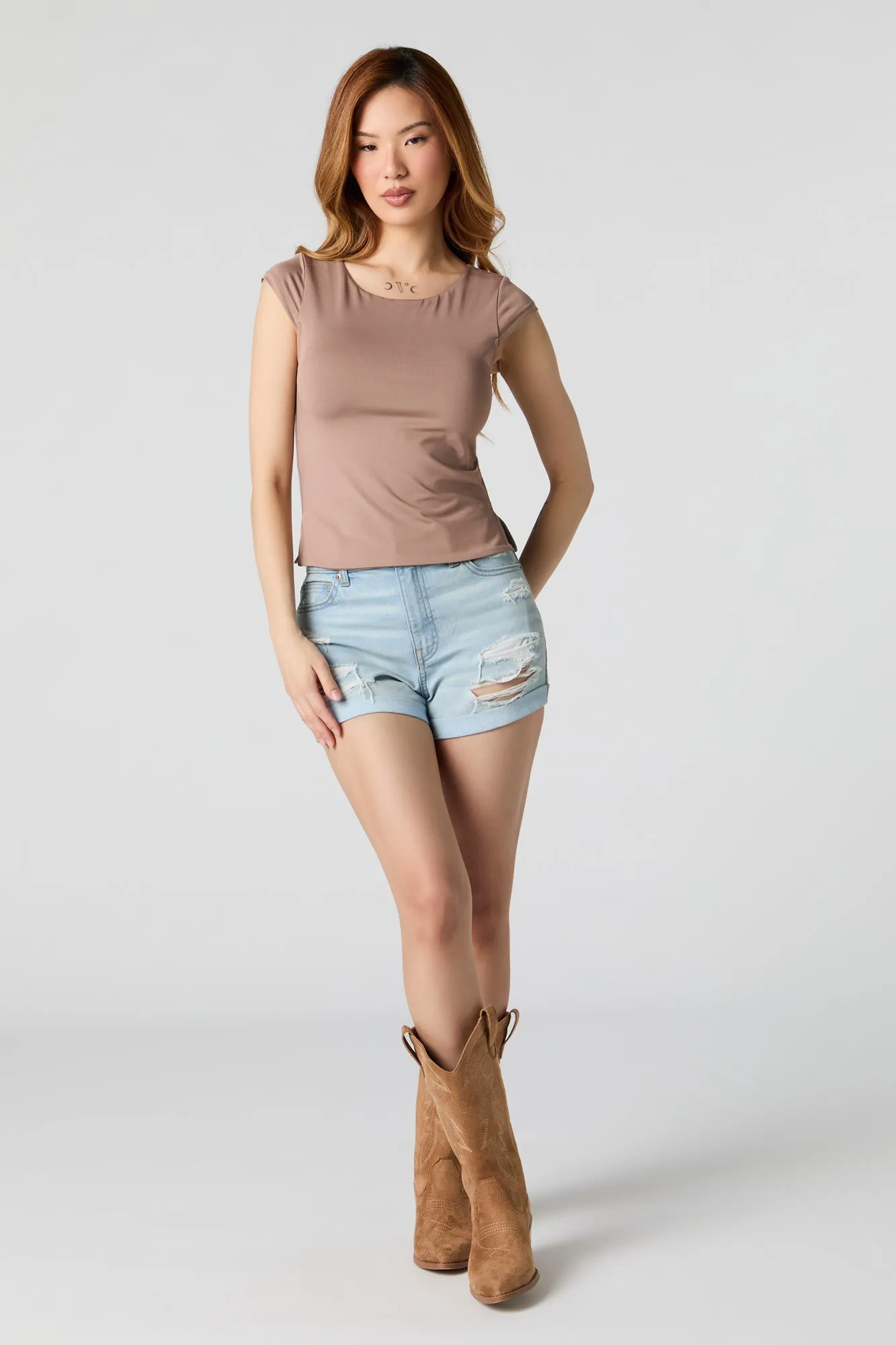 Contour Cap Sleeve Side Slit Top