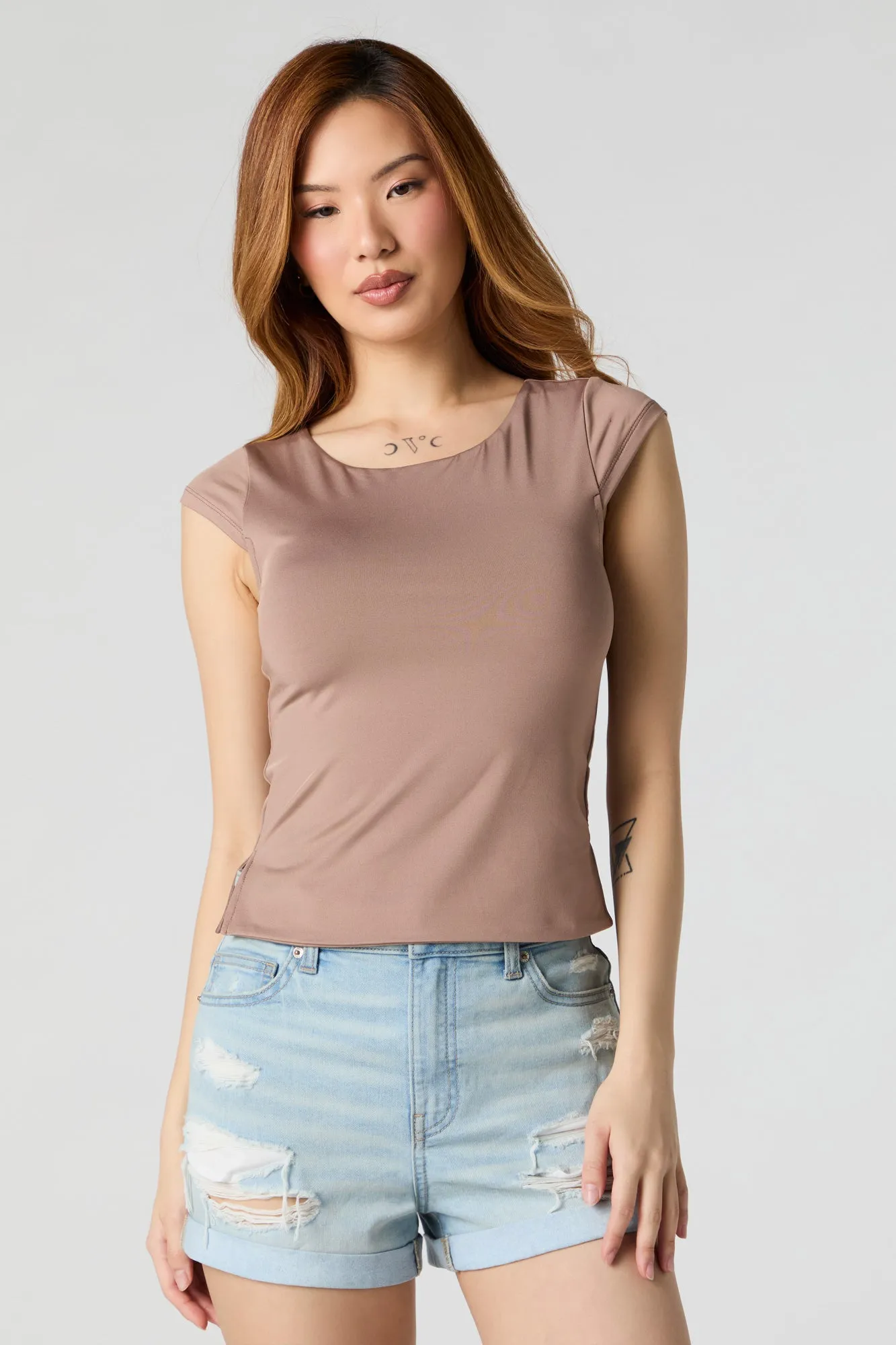 Contour Cap Sleeve Side Slit Top