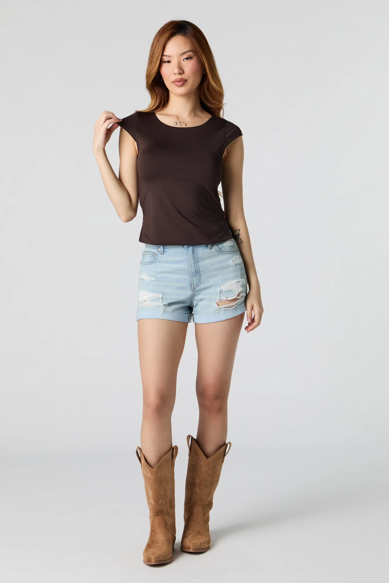Contour Cap Sleeve Side Slit Top