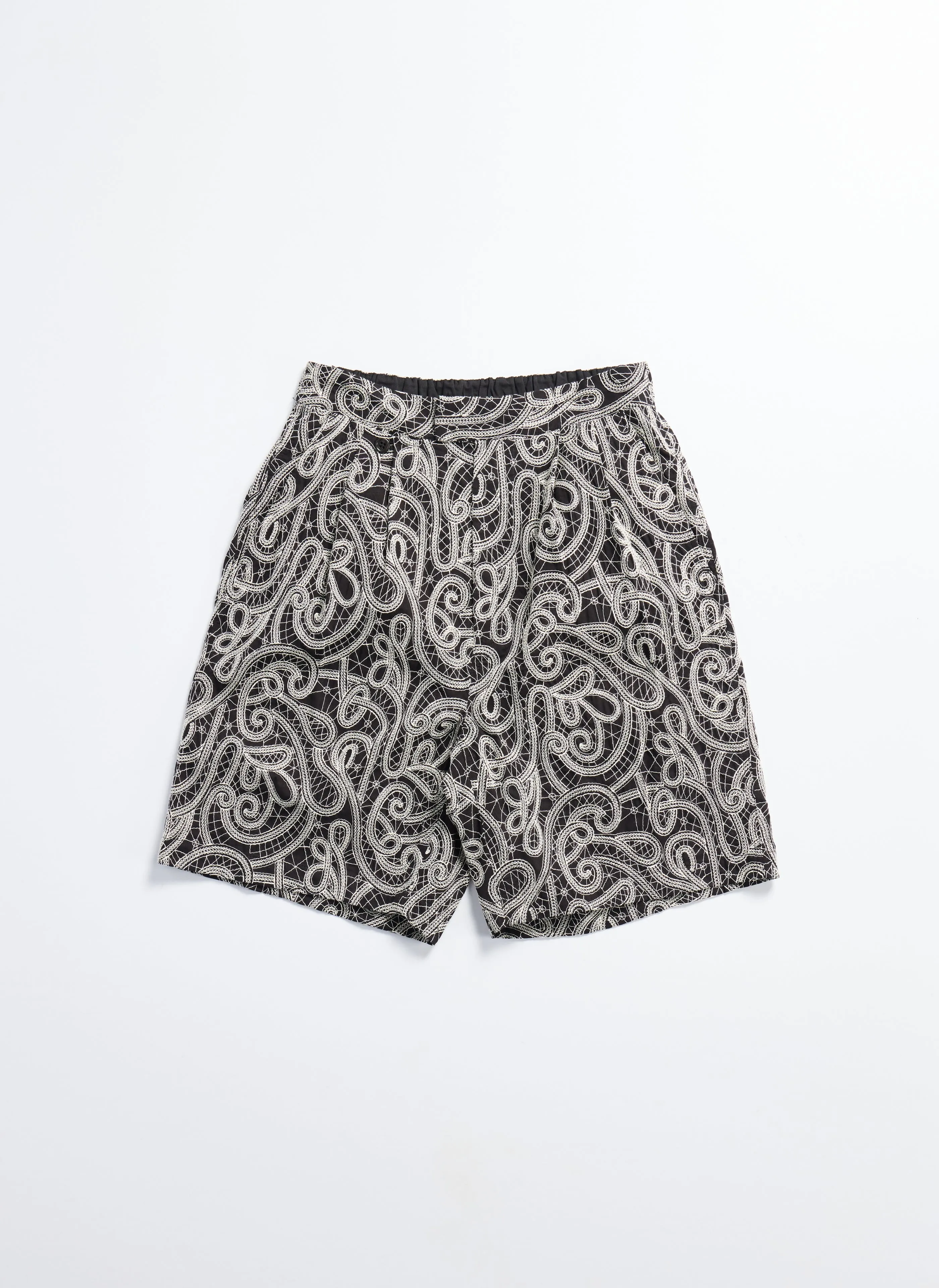 Cotton Embroidery Paisley Double Pleats Shorts