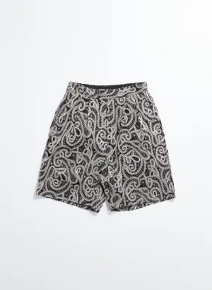 Cotton Embroidery Paisley Double Pleats Shorts