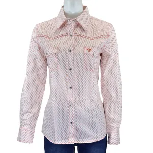 Cowboy Hardware Ladies Western Blouse Donut Print Coral/White 225557-250