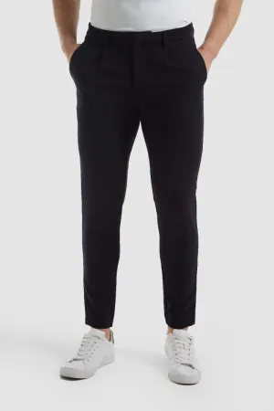 Cropped Pleated Pants in Navy