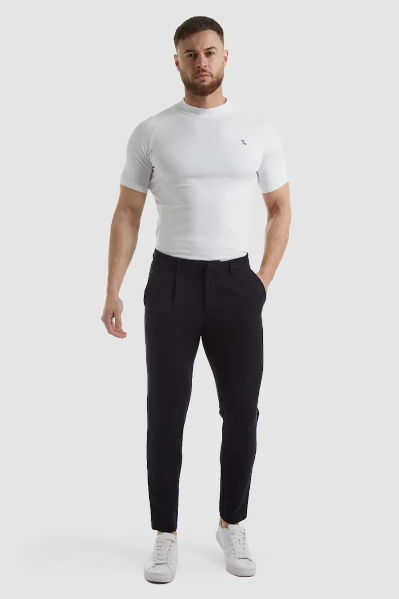 Cropped Pleated Pants in Navy