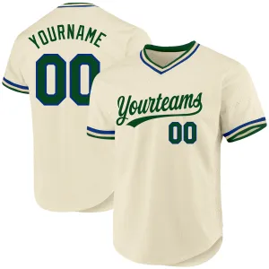 Custom Cream Green-Royal Authentic Throwback Baseball Jersey