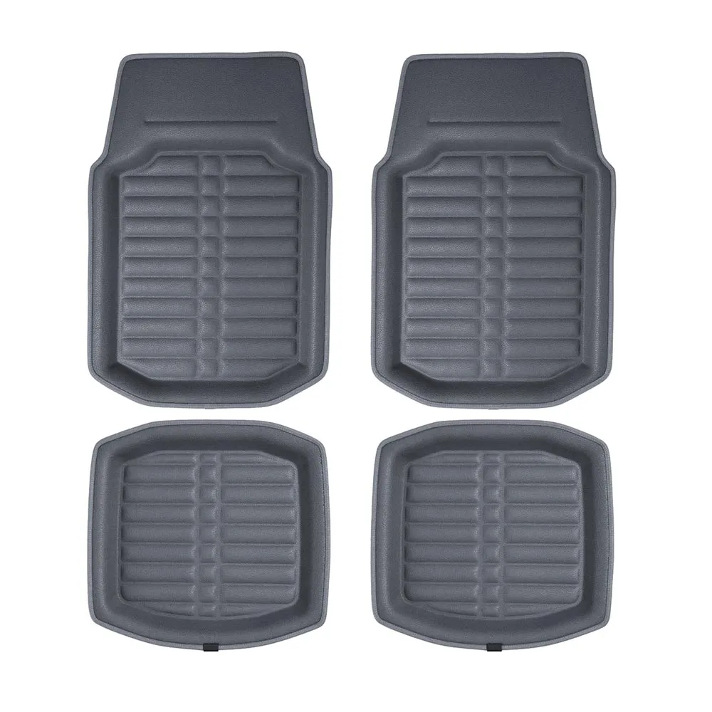 Deep Tray Non-Slip Faux Leather Floor Mats - Full Set Gray