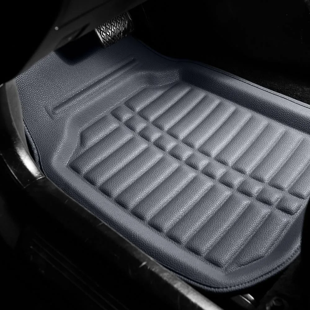 Deep Tray Non-Slip Faux Leather Floor Mats - Full Set Gray