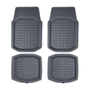 Deep Tray Non-Slip Faux Leather Floor Mats - Full Set Gray