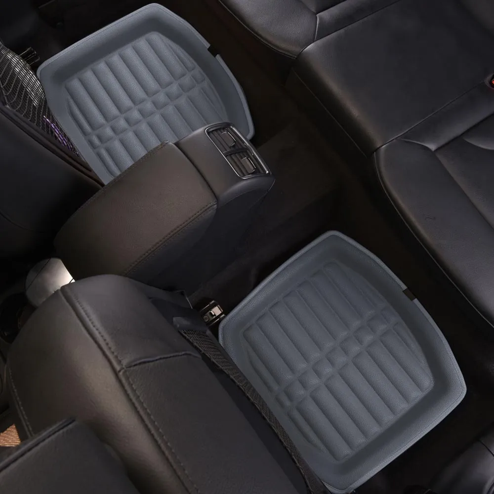 Deep Tray Non-Slip Faux Leather Floor Mats - Full Set Gray